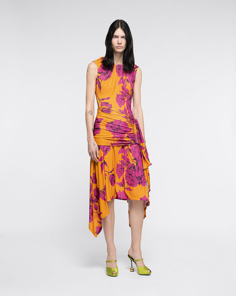 BIRD OF PARADISE JERSEY DRESS - YELLOW PINK - AZ Factory