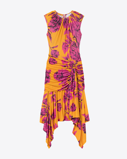 BIRD OF PARADISE JERSEY DRESS - YELLOW PINK