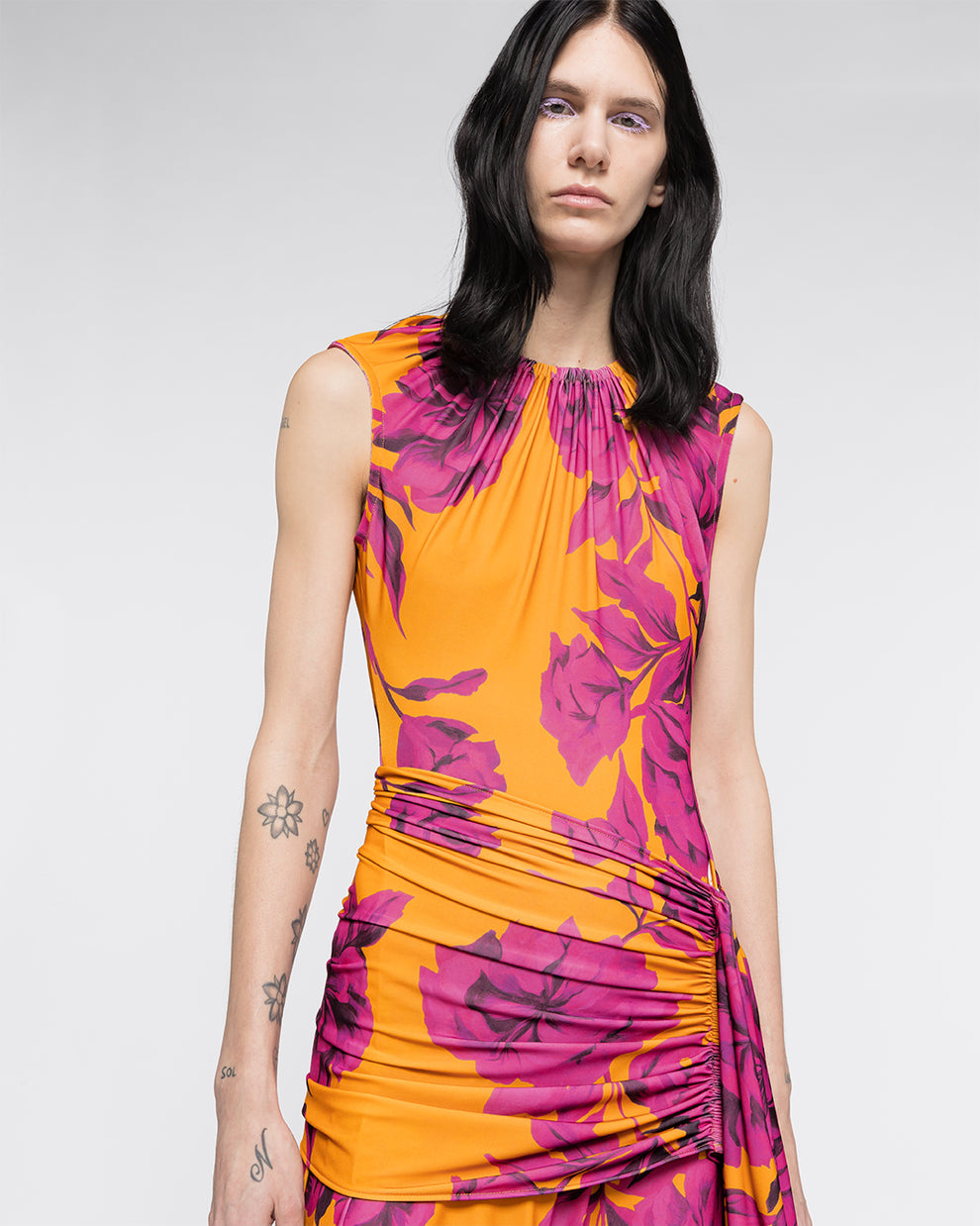 BIRD OF PARADISE JERSEY DRESS - YELLOW PINK - AZ Factory