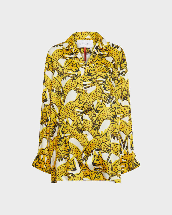 
POUNCING CHEETAH PYJAMA SHIRT - IVORY/YELLOW - AZ Factory