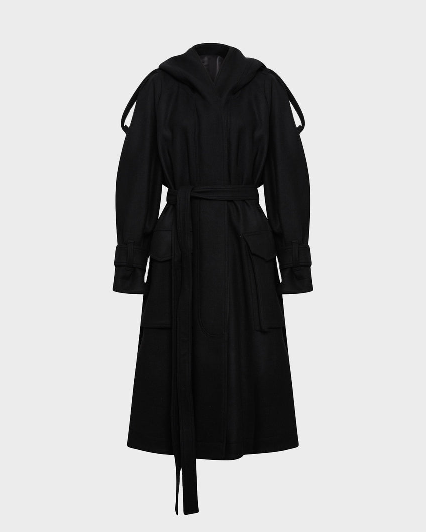 HOODED SWING COAT - BLACK - AZ Factory