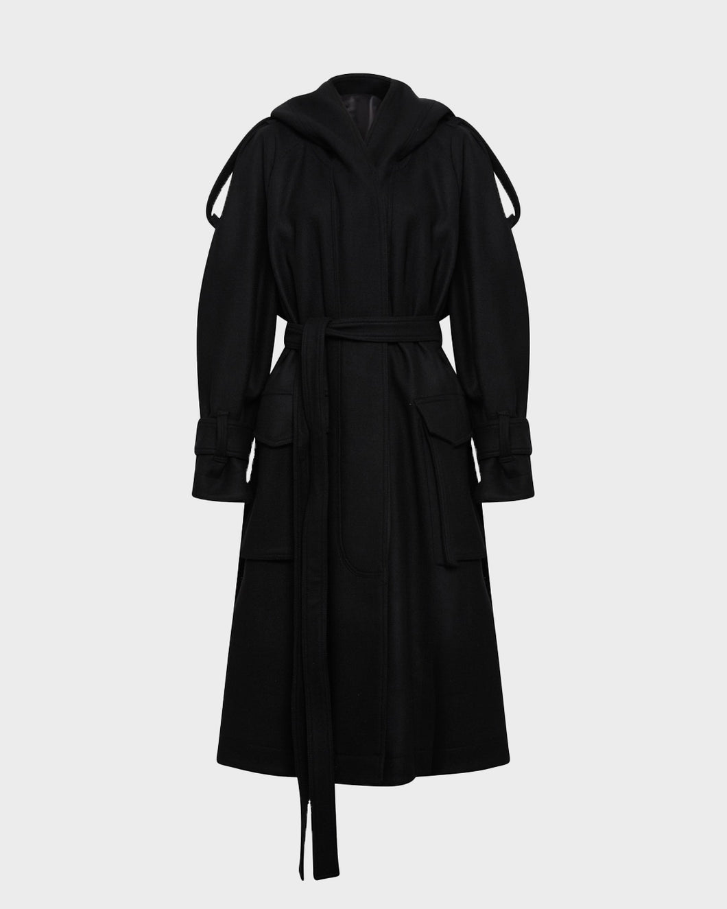 HOODED SWING COAT - BLACK