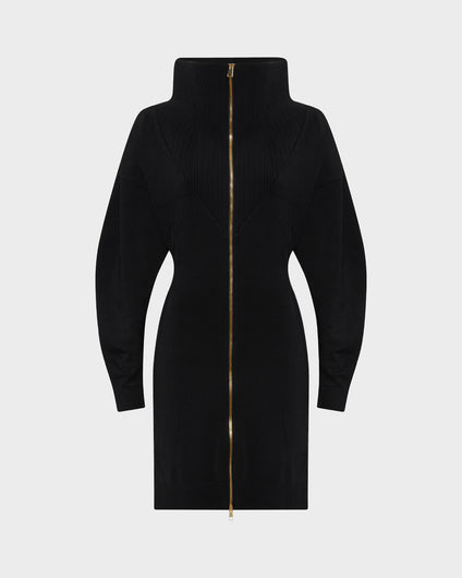 PEELING CARDIGAN DRESS - BLACK