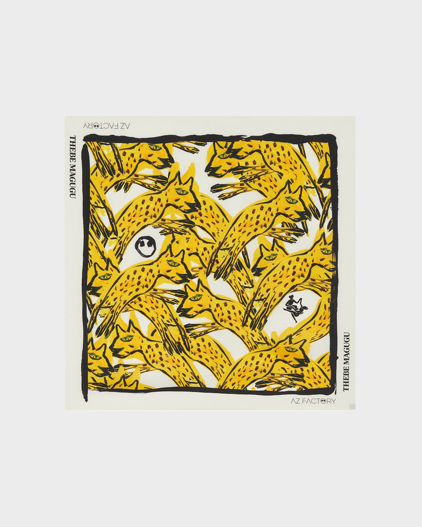 POUNCING CHEETAH SILK SCARF - IVORY/YELLOW - AZ Factory