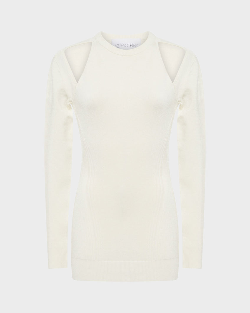 KNIT CUT-OUT TOP - ECRU - AZ Factory
