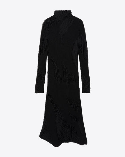 TEXTURED KNIT TURTLENECK DRESS - BLACK