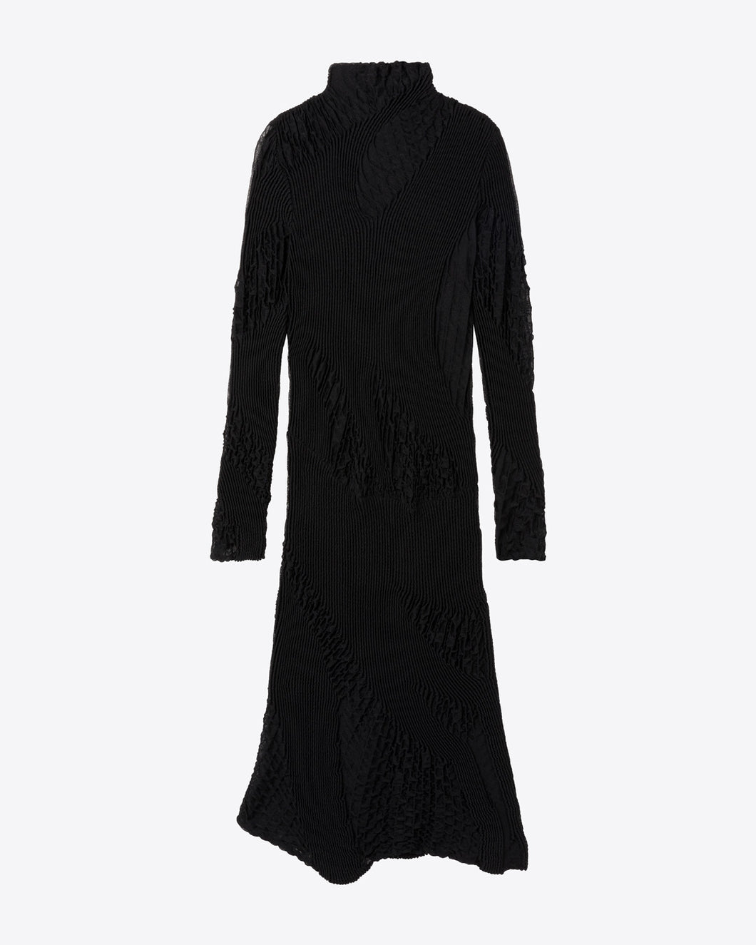 TEXTURED KNIT TURTLENECK DRESS - BLACK