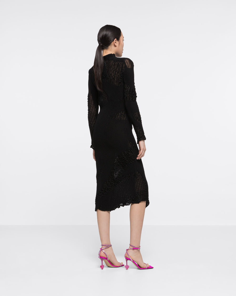 TEXTURED KNIT TURTLENECK DRESS - BLACK - AZ Factory