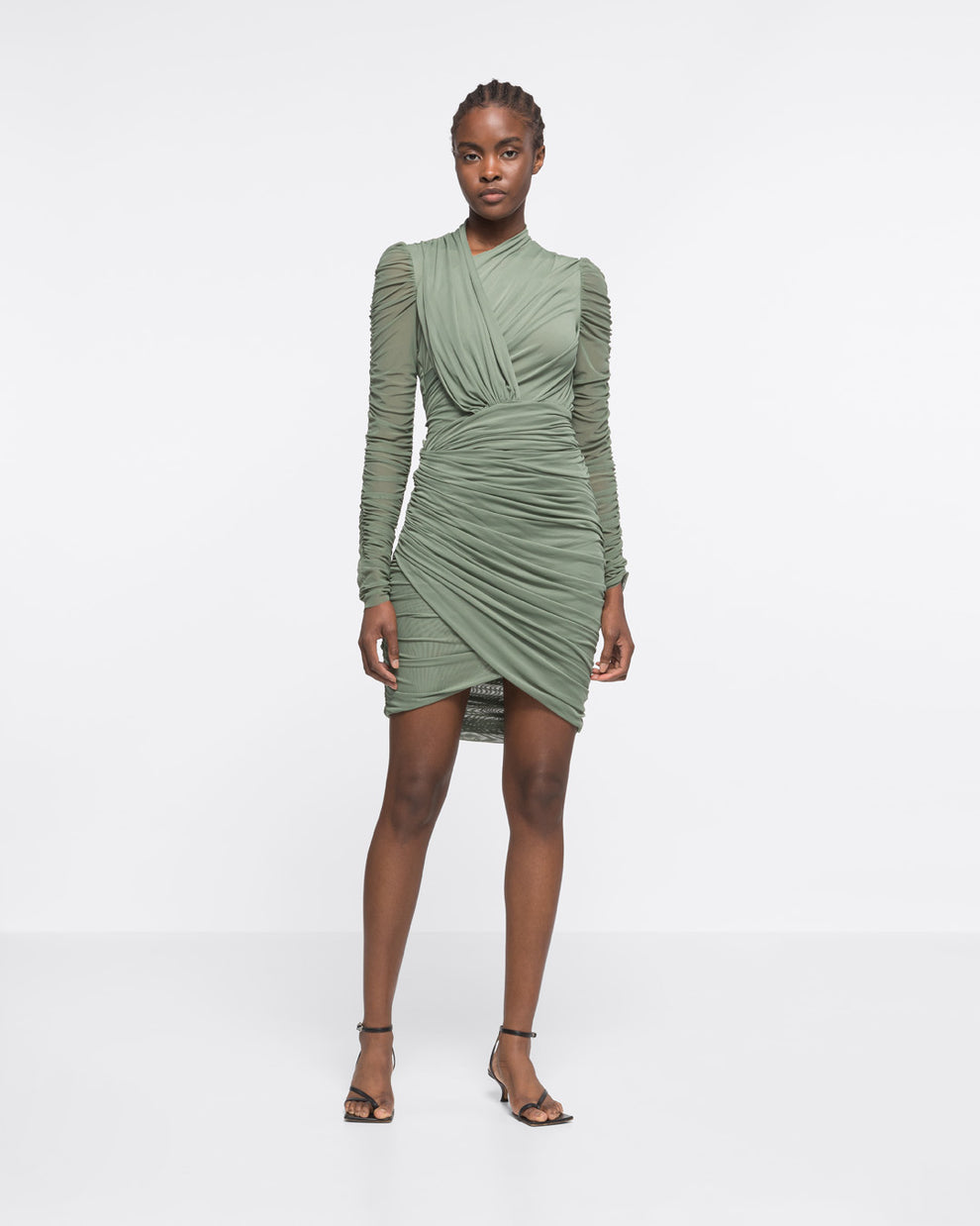DRAPED MINI DRESS - KHAKI - AZ Factory