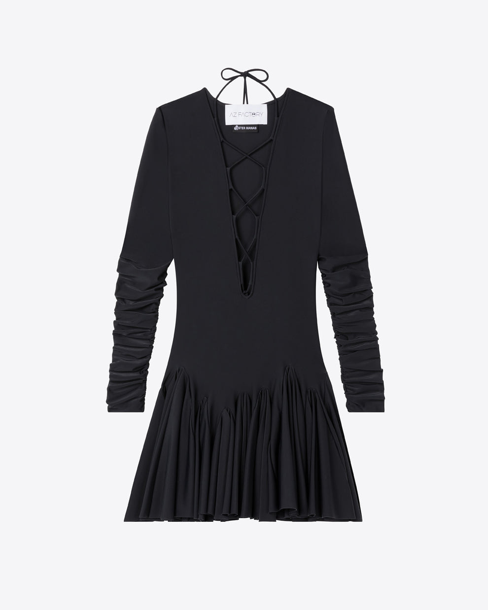 LACE UP FLARE DRESS - BLACK - AZ Factory