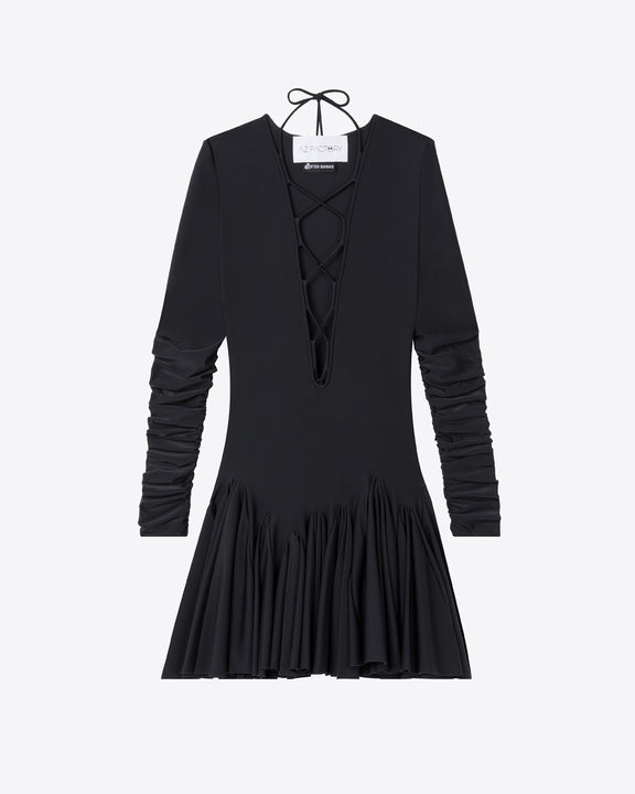 
LACE UP FLARE DRESS - BLACK - AZ Factory