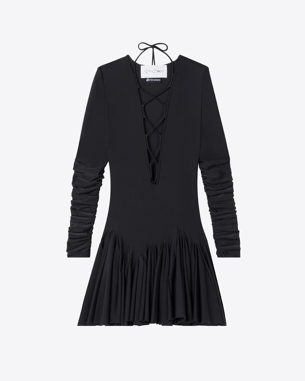LACE UP FLARE DRESS - BLACK