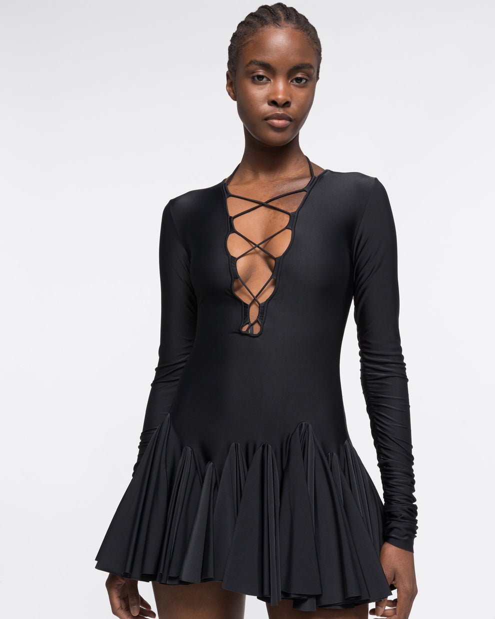 LACE UP FLARE DRESS - BLACK - AZ Factory