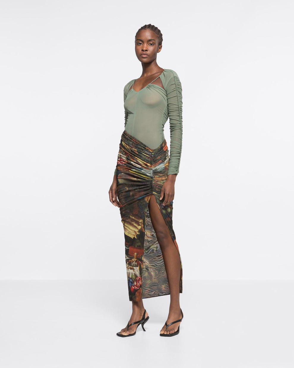 RUCHED LONG SLEEVE TOP - KHAKI - AZ Factory