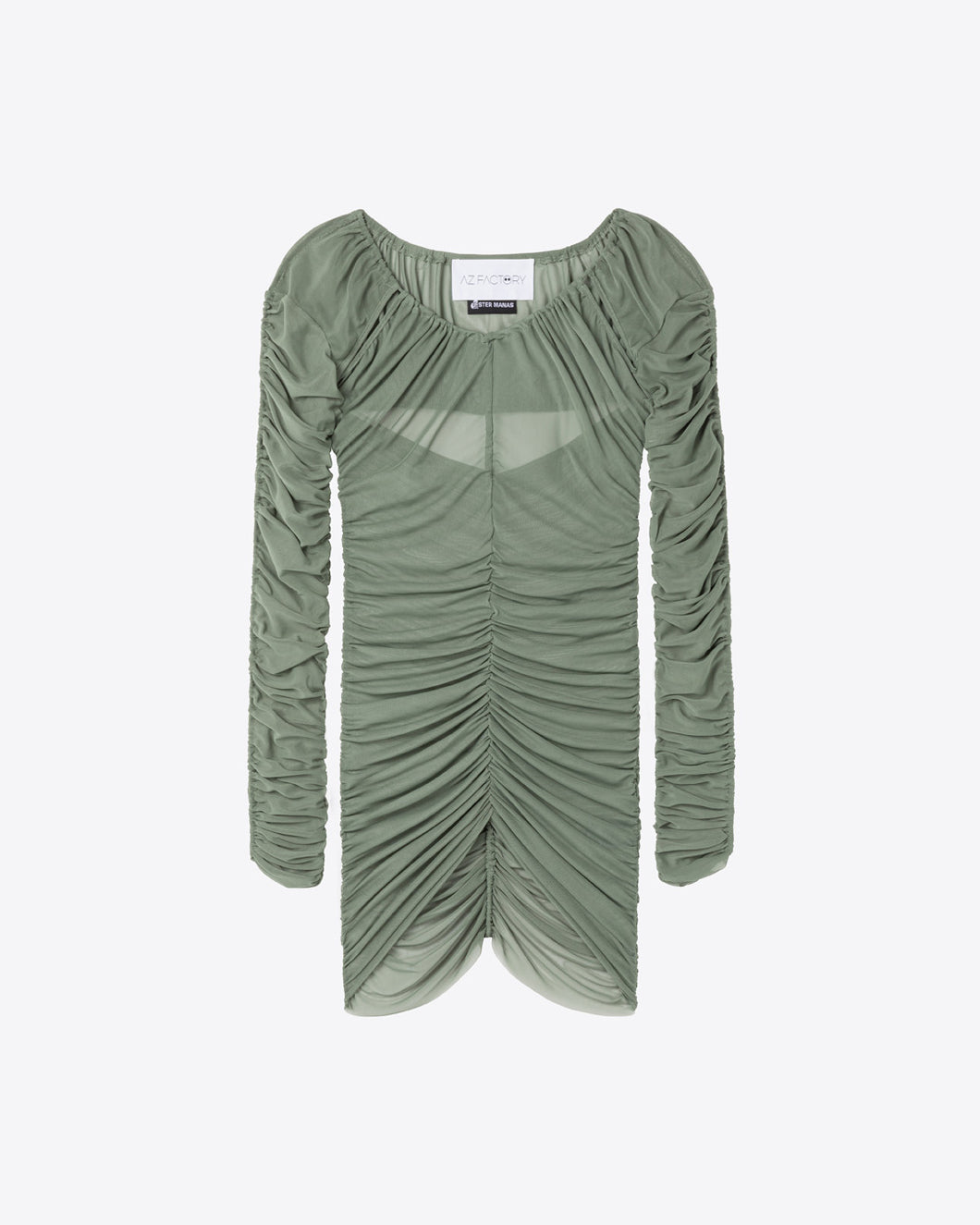 RUCHED LONG SLEEVE TOP - KHAKI