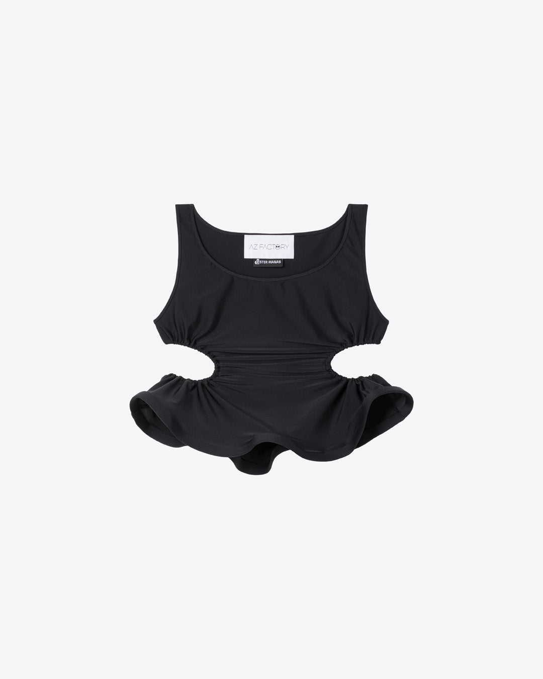 RUFFLED CROP TOP - BLACK - AZ Factory