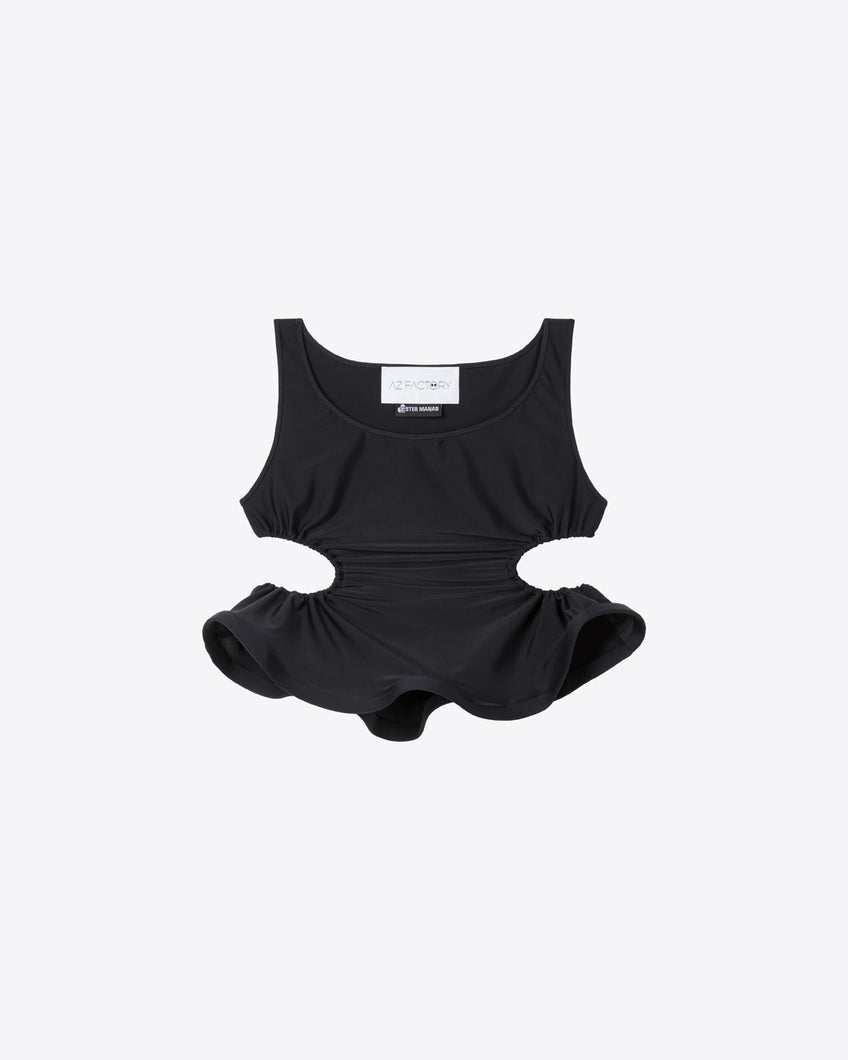 RUFFLED CROP TOP - BLACK - AZ Factory