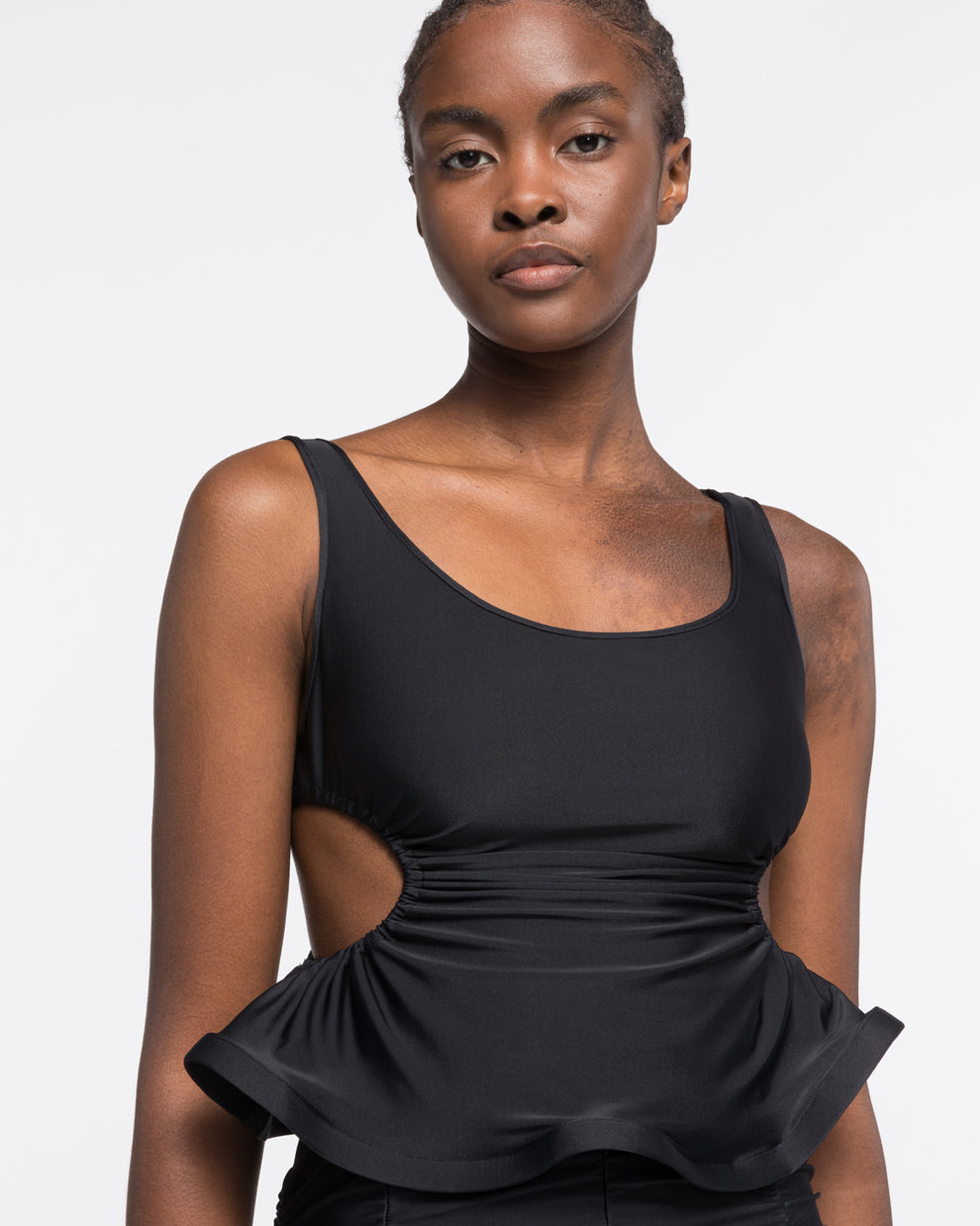 RUFFLED CROP TOP - BLACK - AZ Factory
