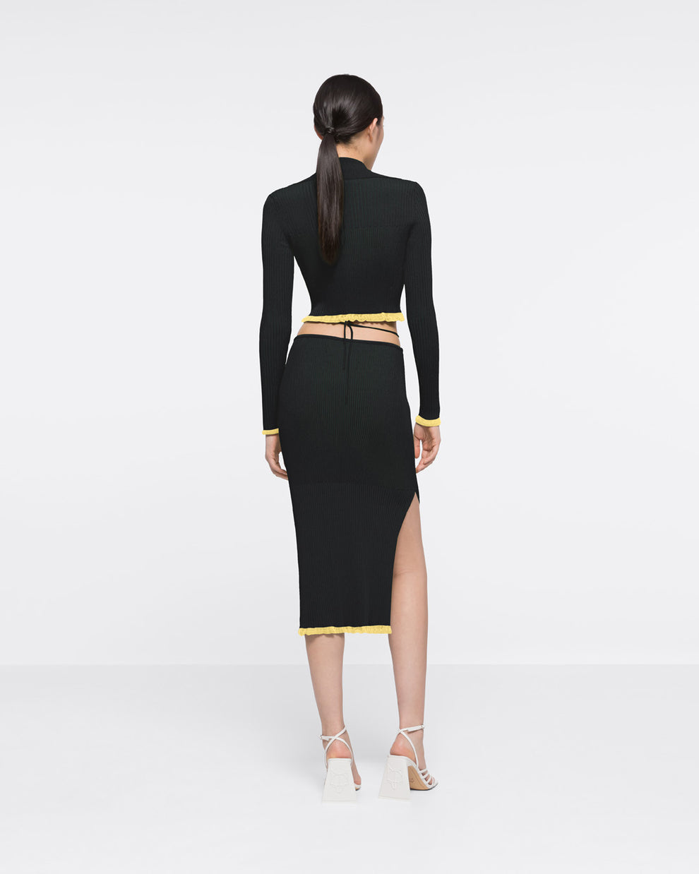 RIBBED KNIT BUTTON-DOWN CROP TOP - BLACK/DARK GREEN - AZ Factory