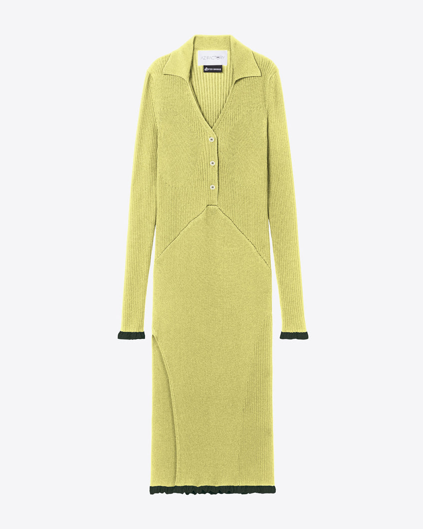 RIBBED KNIT BUTTON-DOWN DRESS - YELLOW/GREY - AZ Factory