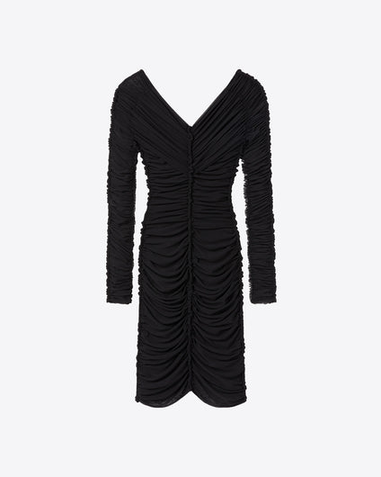 LONG SLEEVE RUCHED DRESS - BLACK