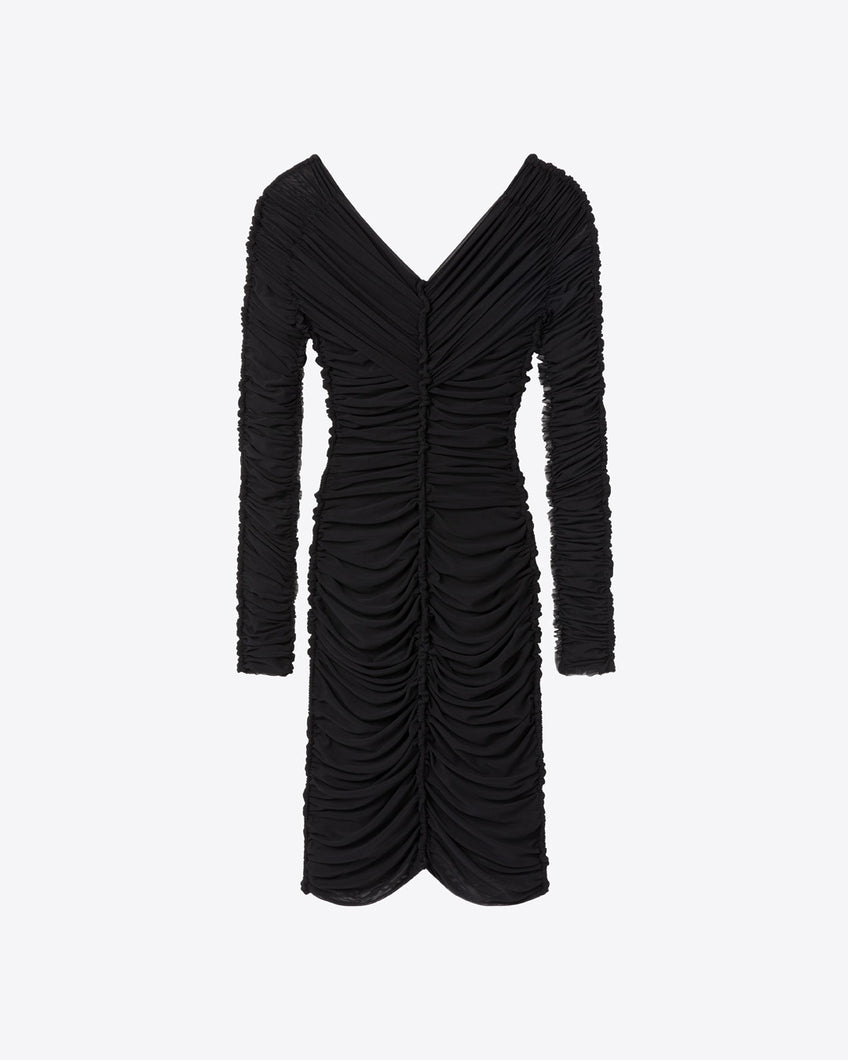 LONG SLEEVE RUCHED DRESS - BLACK - AZ Factory