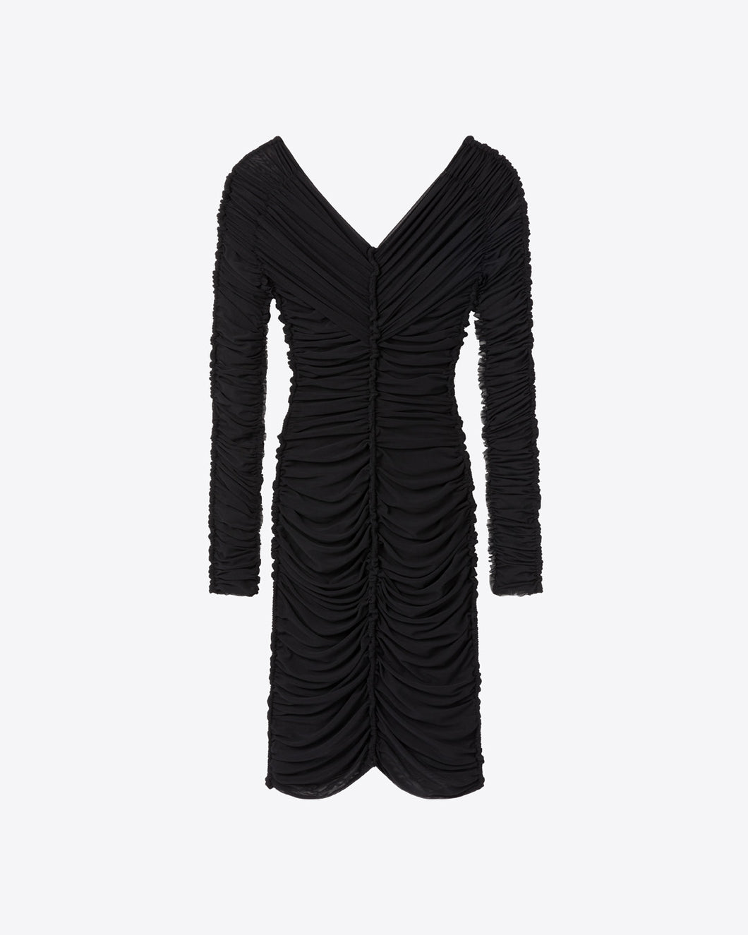 LONG SLEEVE RUCHED DRESS - BLACK