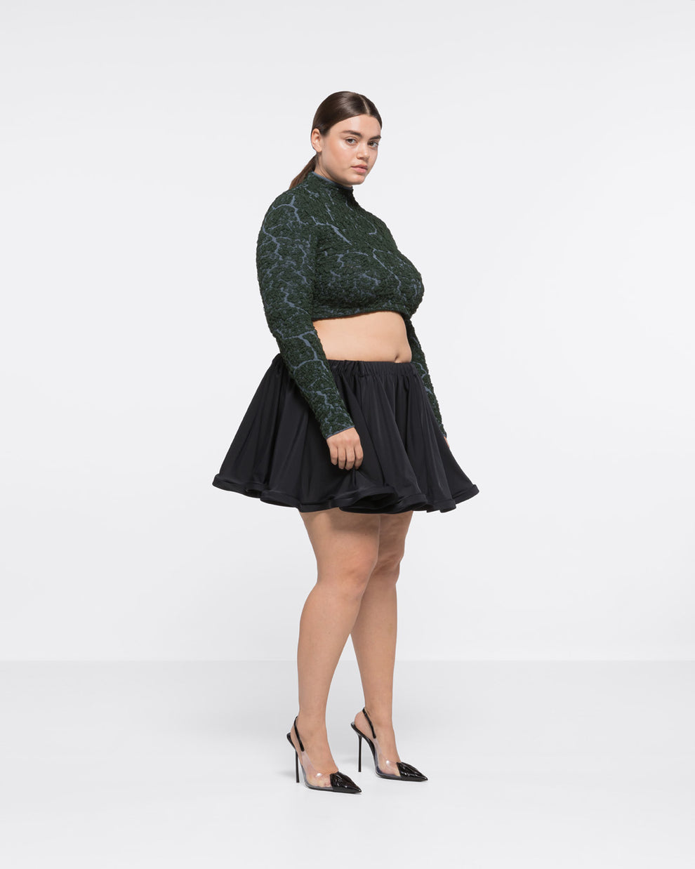 JACQUARD TURTLENECK CROP TOP - DARK GREEN/GREY - AZ Factory