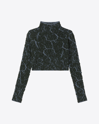 JACQUARD TURTLENECK CROP TOP - DARK GREEN/GREY