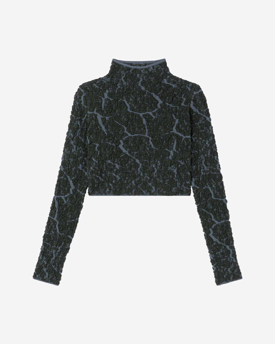 JACQUARD TURTLENECK CROP TOP - DARK GREEN/GREY - AZ Factory