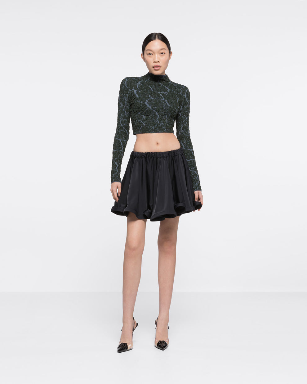 JACQUARD TURTLENECK CROP TOP - DARK GREEN/GREY - AZ Factory