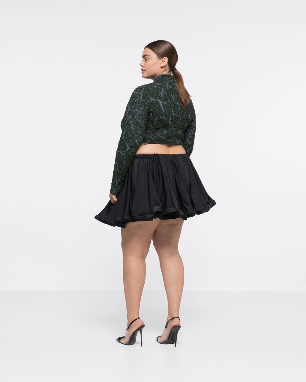 JACQUARD TURTLENECK CROP TOP - DARK GREEN/GREY - AZ Factory