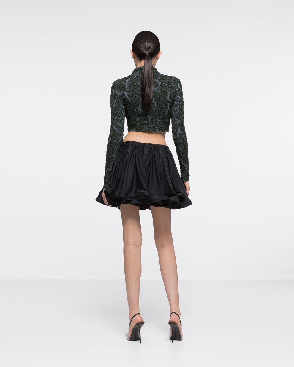 JACQUARD TURTLENECK CROP TOP - DARK GREEN/GREY - AZ Factory