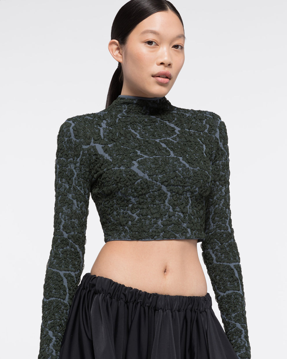 JACQUARD TURTLENECK CROP TOP - DARK GREEN/GREY - AZ Factory