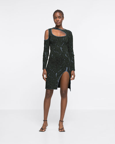 

JACQUARD KNIT CUT-OUT DRESS - DARK GREEN/GREY - AZ Factory