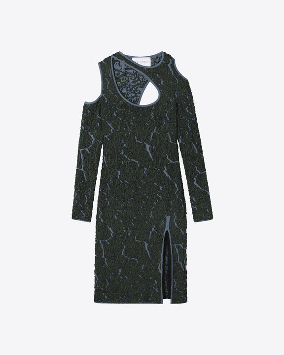 
JACQUARD KNIT CUT-OUT DRESS - DARK GREEN/GREY - AZ Factory