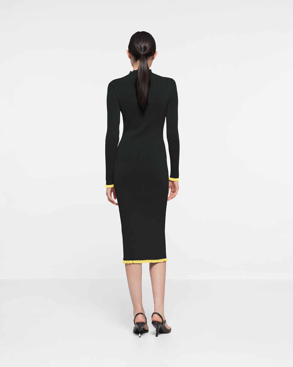 RIBBED KNIT TURTLENECK SLIT DRESS - BLACK/DARK GREEN - AZ Factory