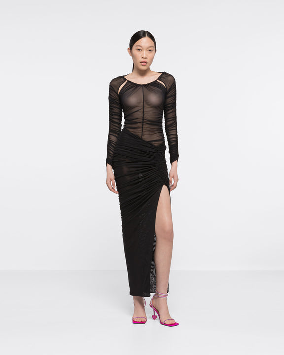 RUCHED LONG SLEEVE TOP - BLACK - AZ Factory