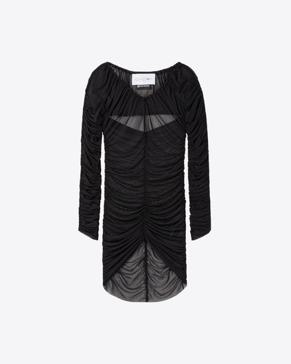 RUCHED LONG SLEEVE TOP - BLACK