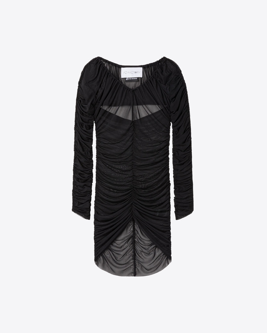RUCHED LONG SLEEVE TOP - BLACK - AZ Factory