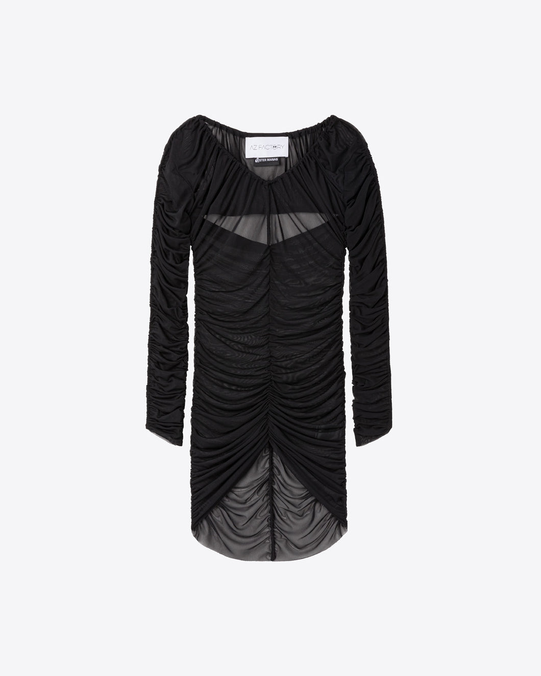 RUCHED LONG SLEEVE TOP - BLACK