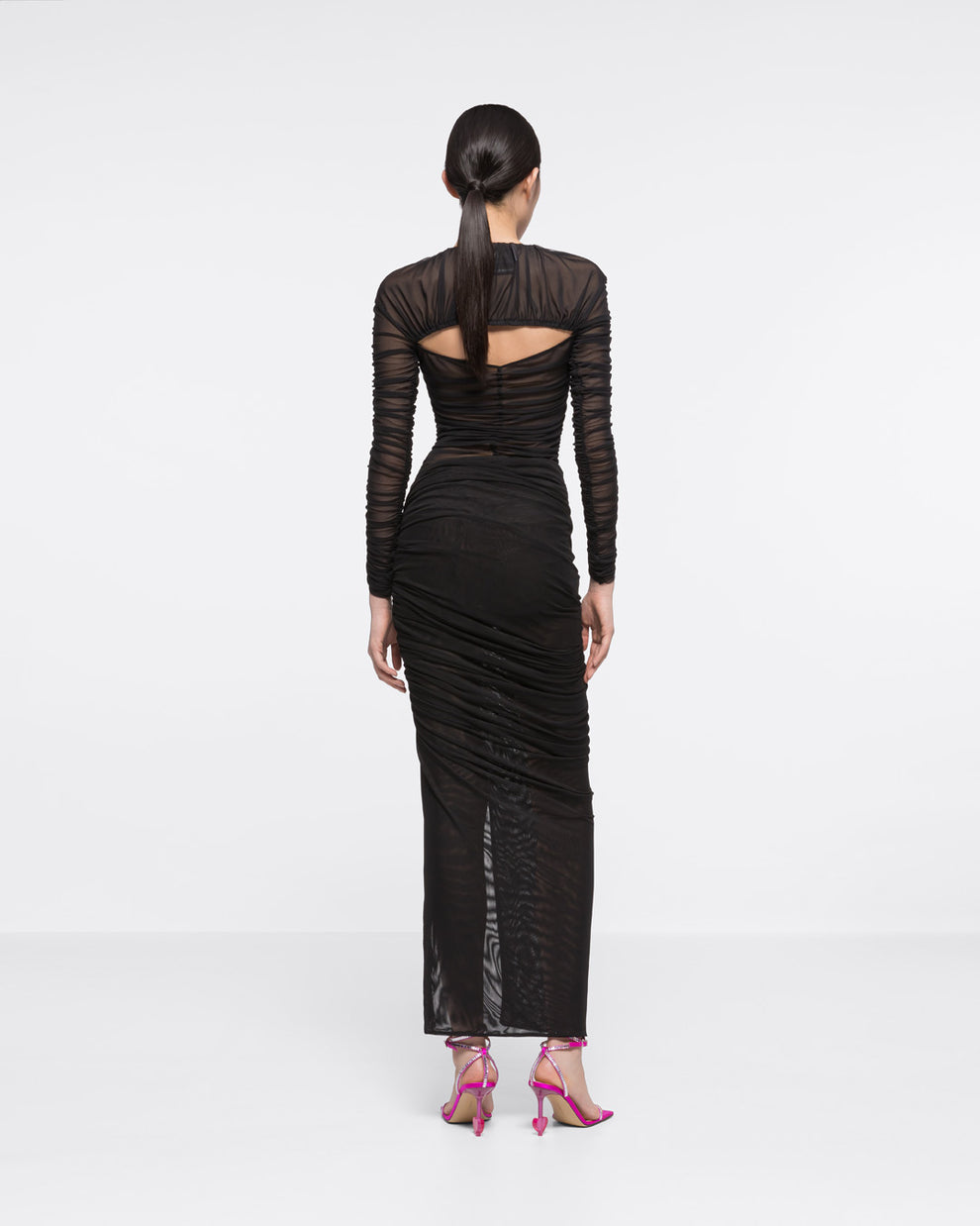 RUCHED LONG SLEEVE TOP - BLACK - AZ Factory