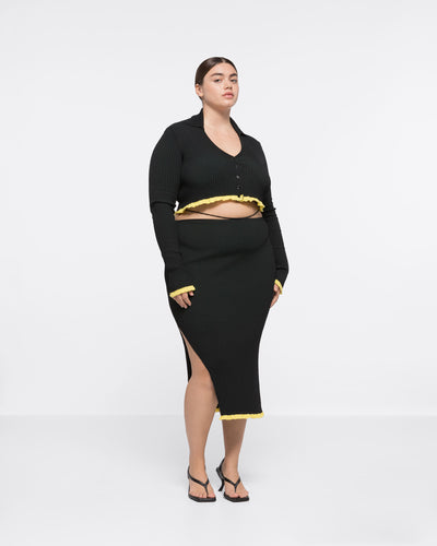 

RIBBED KNIT SIDE-SLIT SKIRT - BLACK/DARK GREEN - AZ Factory