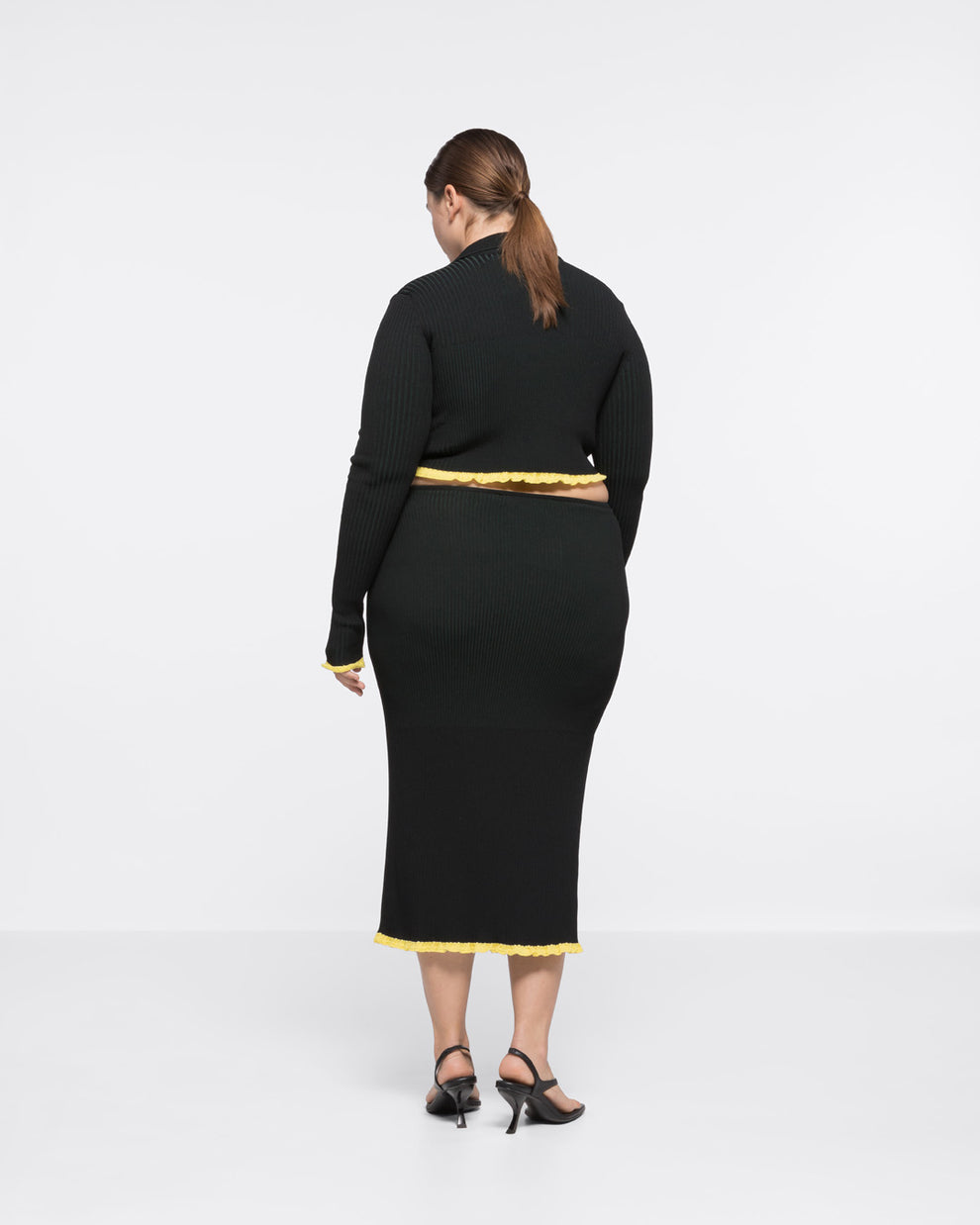 RIBBED KNIT SIDE-SLIT SKIRT - BLACK/DARK GREEN - AZ Factory