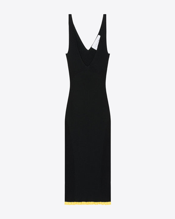 
RIBBED KNIT V-NECK DRESS - BLACK/DARK GREEN - AZ Factory