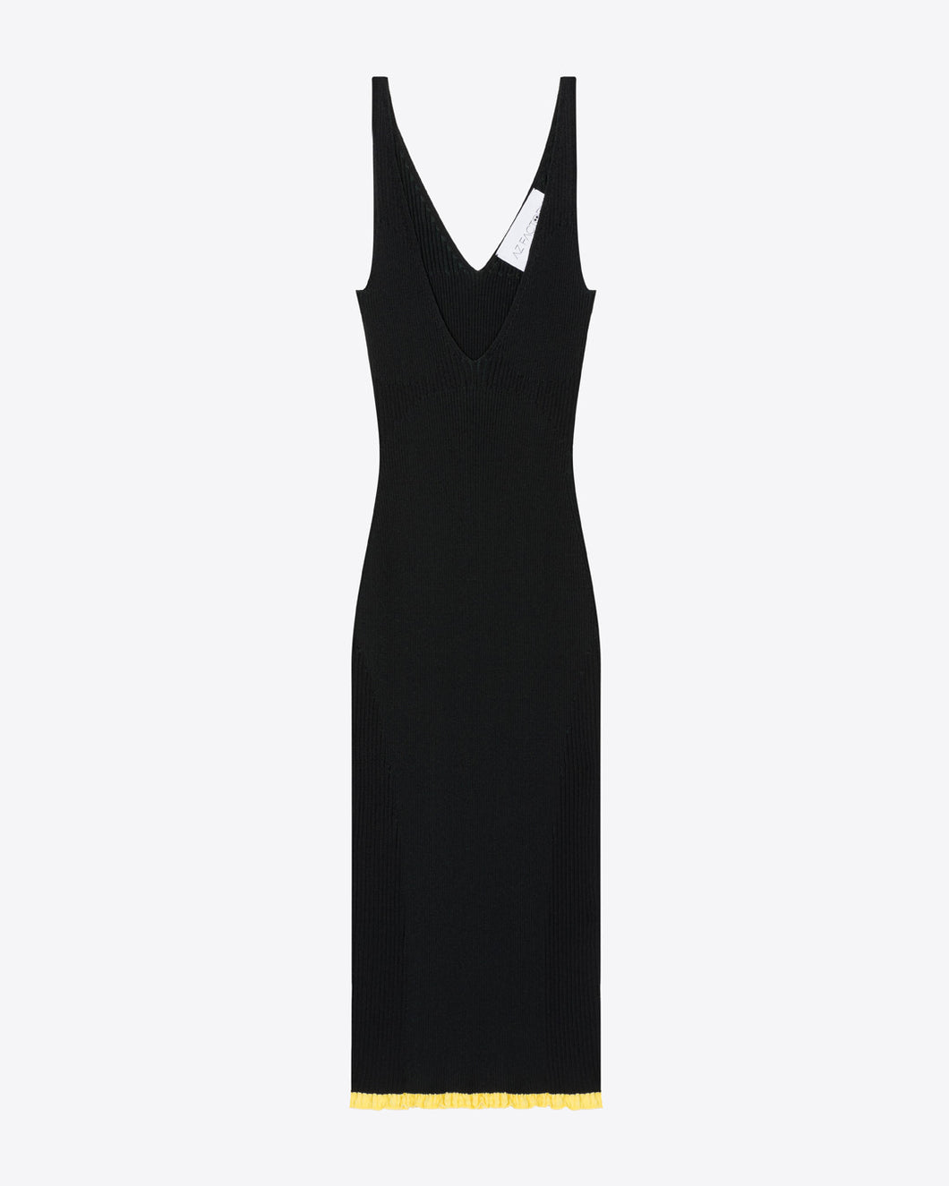 RIBBED KNIT V-NECK DRESS - BLACK/DARK GREEN