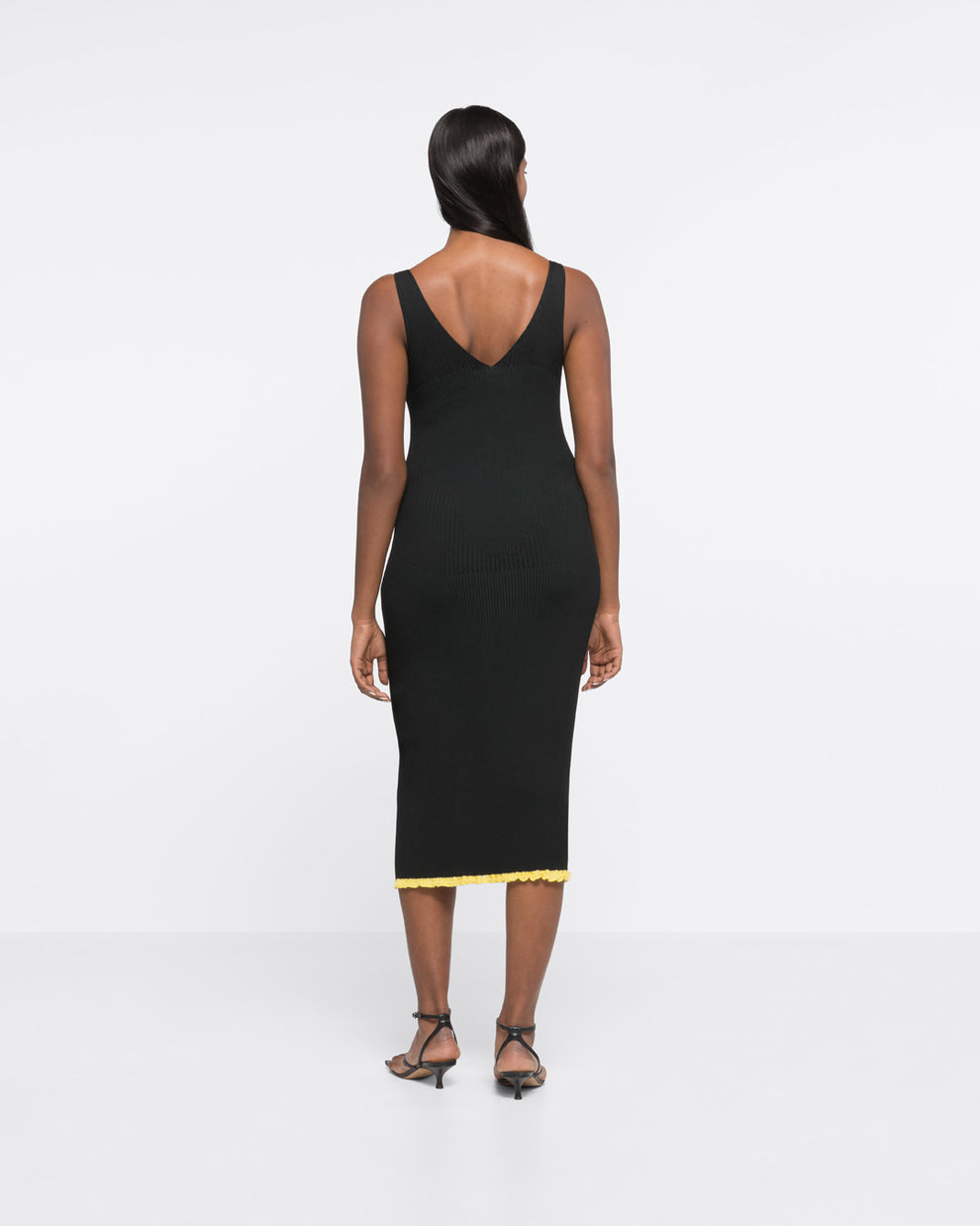 RIBBED KNIT V-NECK DRESS - BLACK/DARK GREEN - AZ Factory