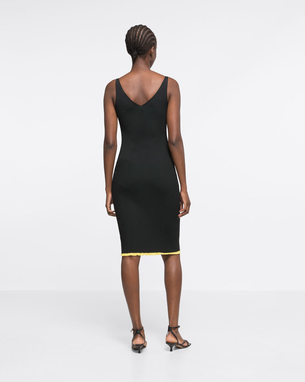 RIBBED KNIT V-NECK DRESS - BLACK/DARK GREEN - AZ Factory
