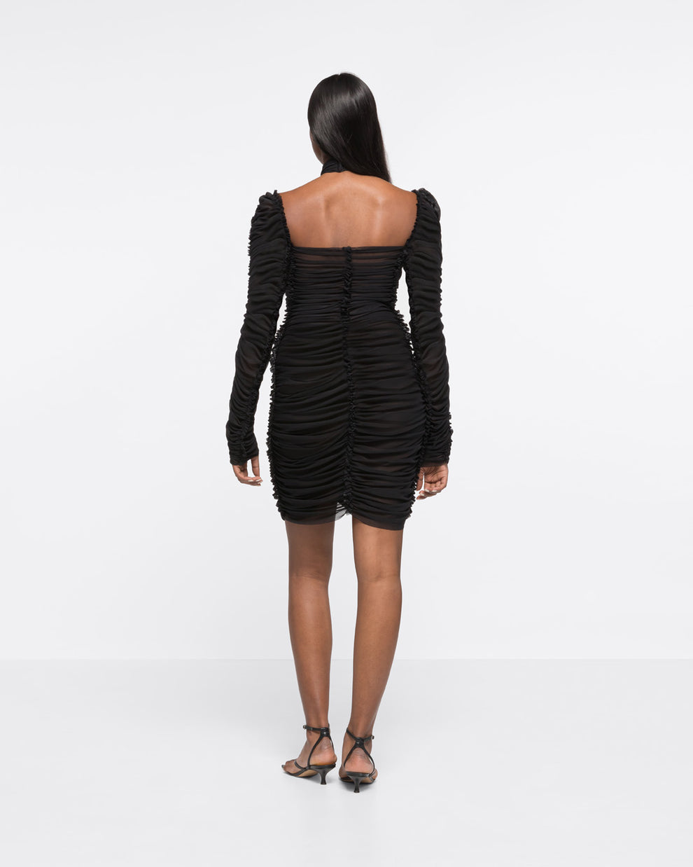 RUCHED ROSE KNOT MINI DRESS - BLACK - AZ Factory