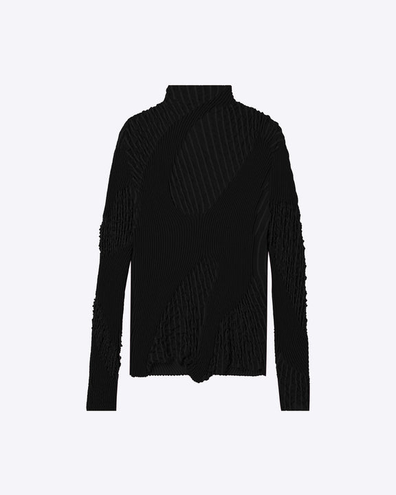 
TEXTURED KNIT TURTLENECK TOP - BLACK - AZ Factory